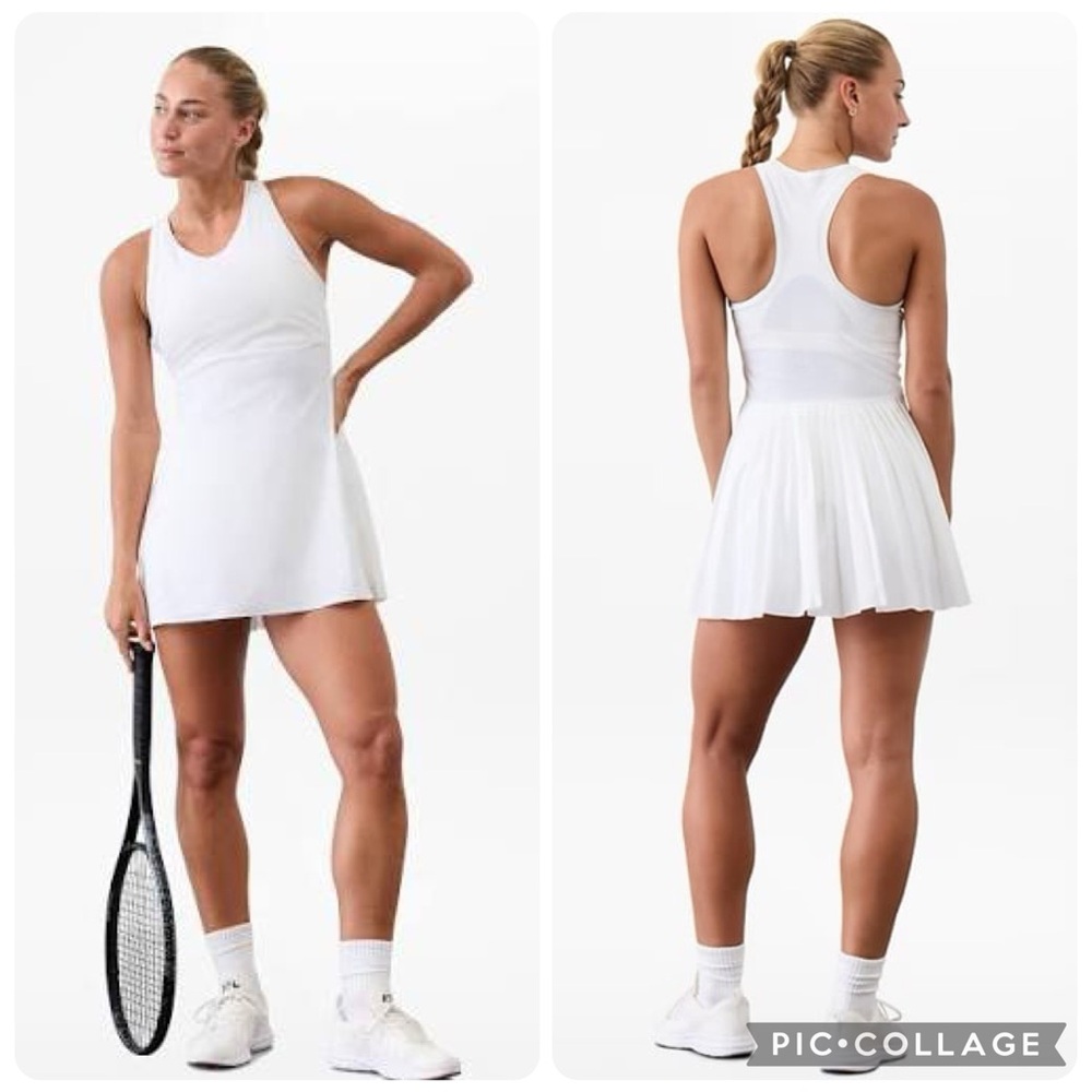 Athleta Match Point Pleated White Dress - M